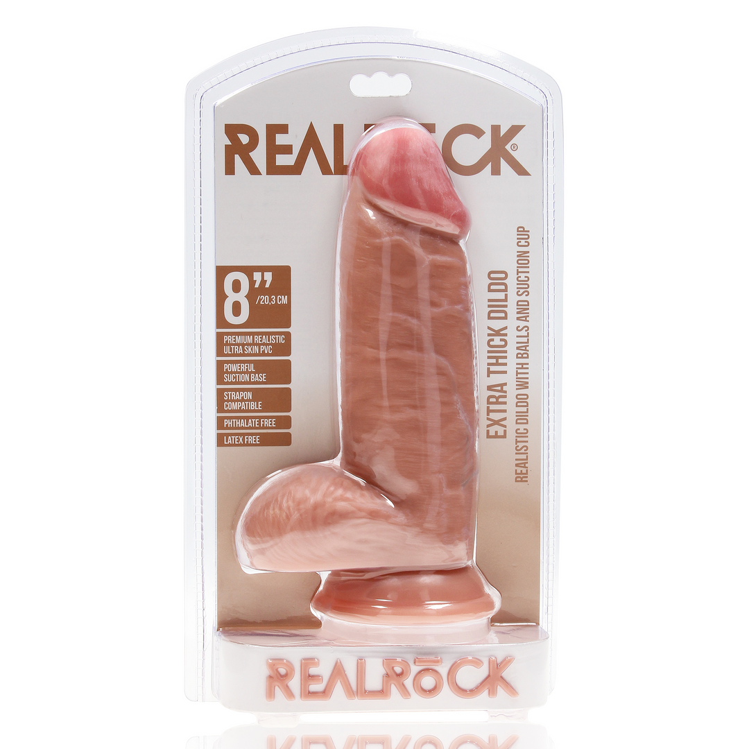 RealRock Extra Thick Dildo with Balls 8 Inch Light