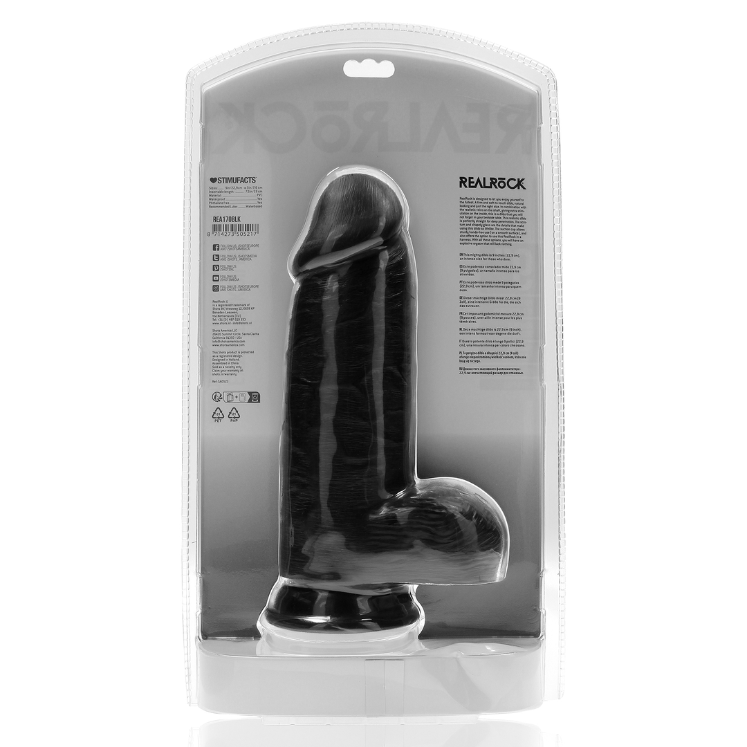 RealRock Extra Thick Dildo with Balls 9 Inch Black