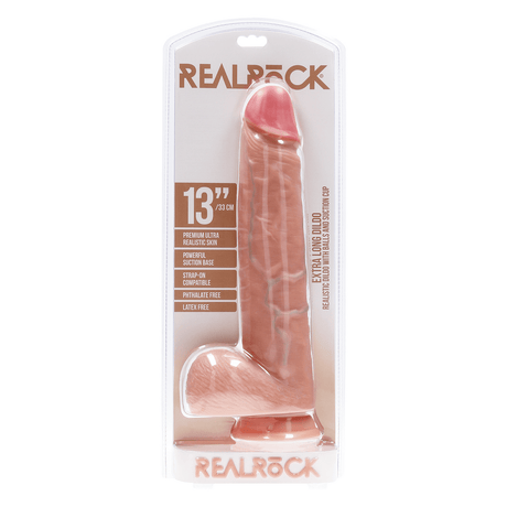 RealRock Extra Long Dildo with Balls 13 Inch Light