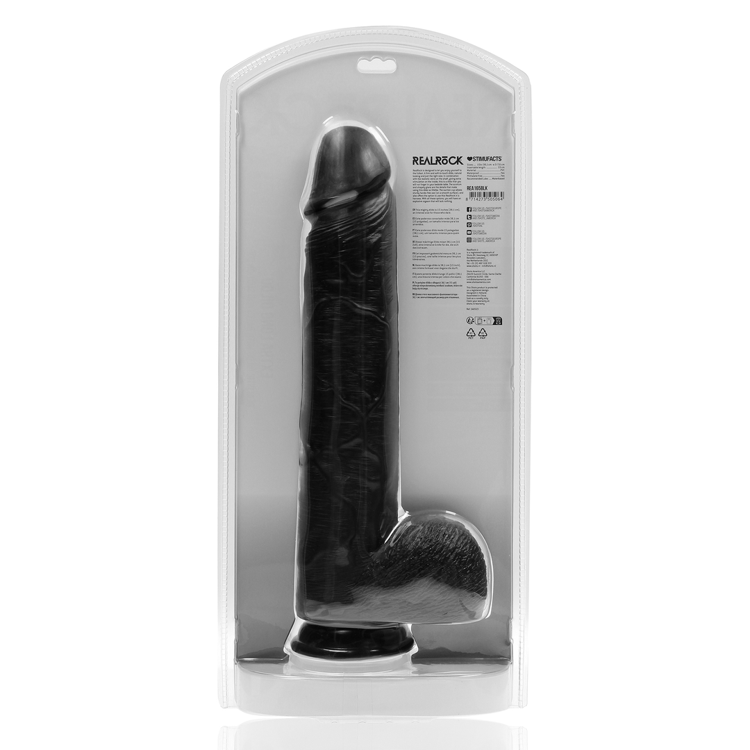 RealRock Extra Long Dildo with Balls 15 Inch Black