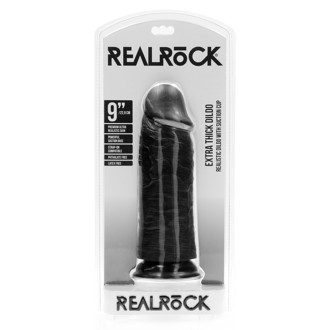 RealRock Extra Thick Dildo 9 Inch Black