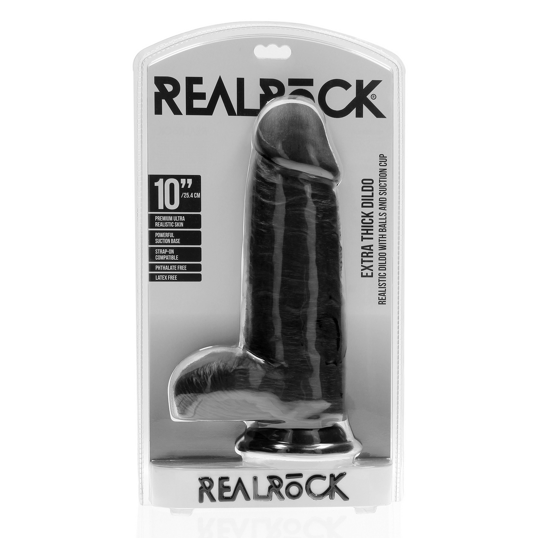 RealRock Extra Thick Dildo with Balls 10 Inch Black