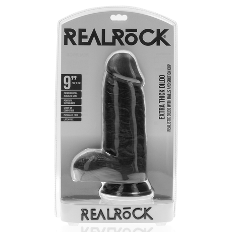 RealRock Extra Thick Dildo with Balls 9 Inch Black