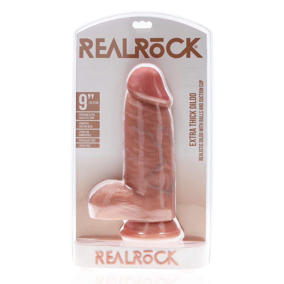 RealRock Extra Thick Dildo with Balls 9 Inch Light