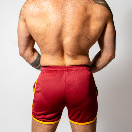 PWR Pup Mesh Paw Print Short Claret Yellow