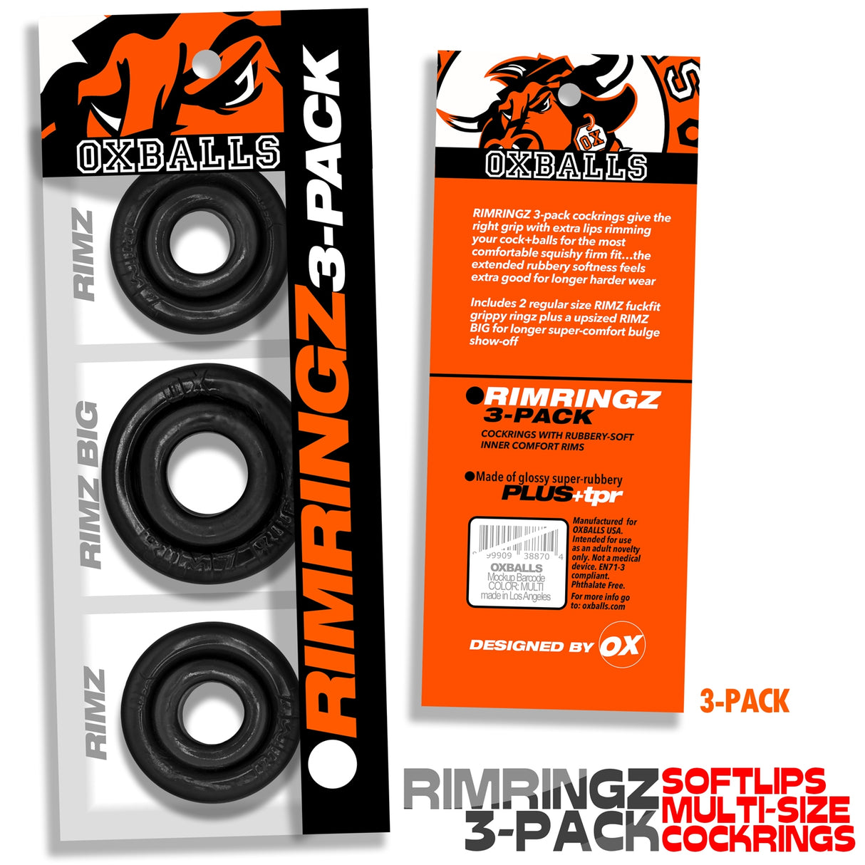 Oxballs RimRingz Cock Rings 3 Pack Black