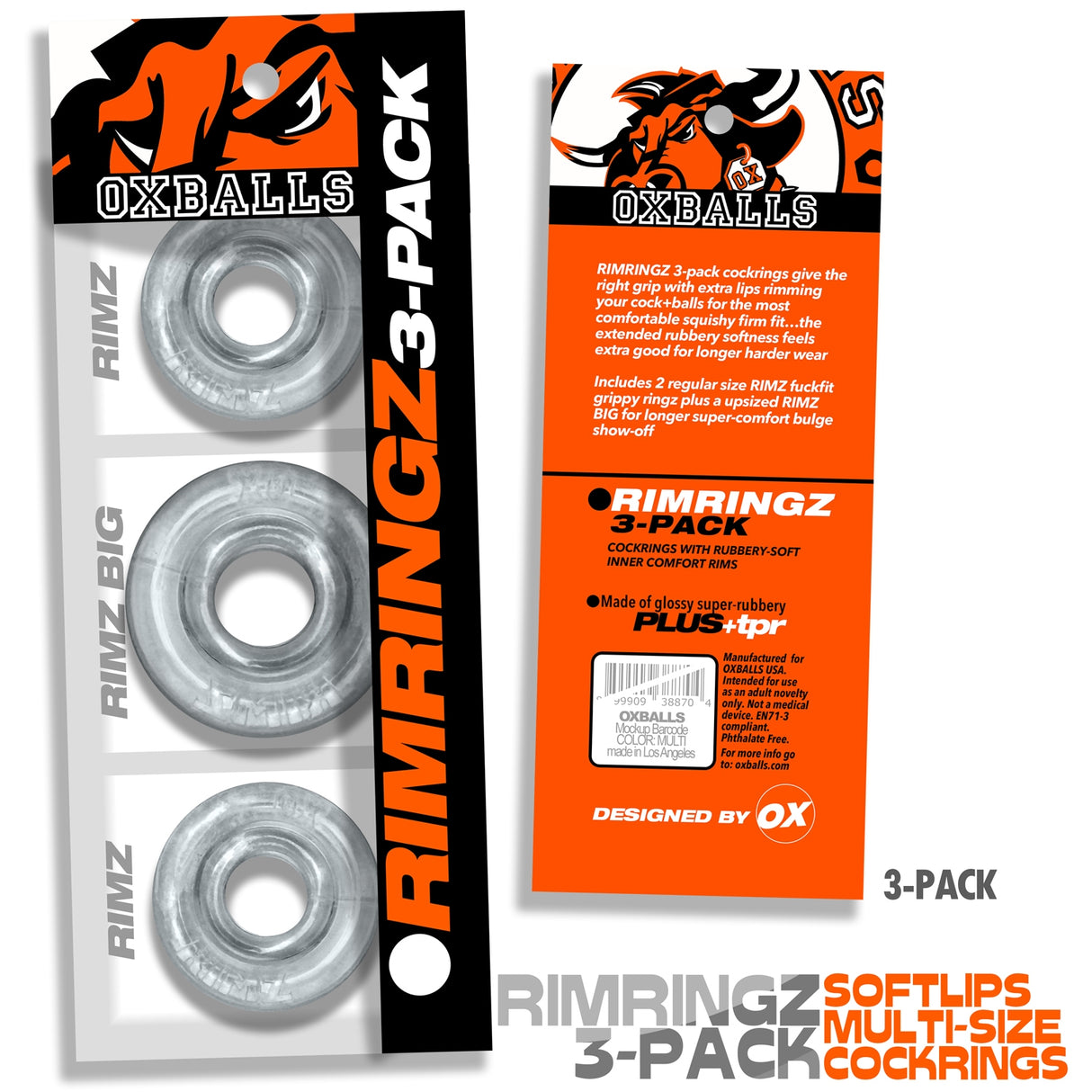 Oxballs RimRingz Cock Rings 3 Pack Clear