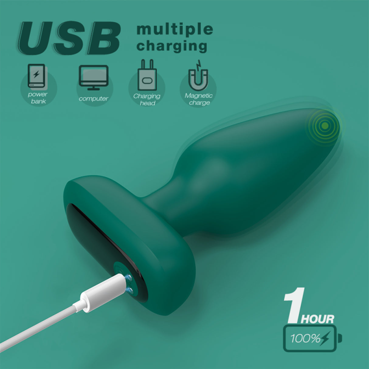 Command Vibrating Silicone Butt Plug Green