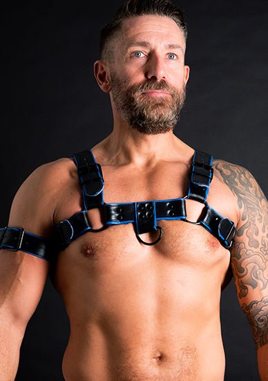 ruff GEAR Double Tone Leather Bulldog Harness Blue Black