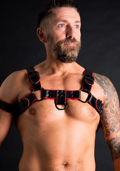 ruff GEAR Double Tone Leather Bulldog Harness Red Black