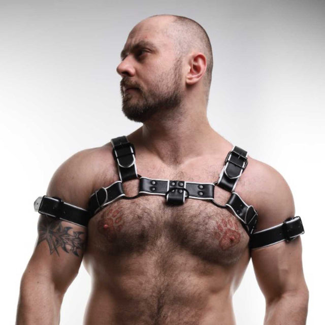 ruff GEAR Double Tone Leather Bulldog Harness White Black - FETCH