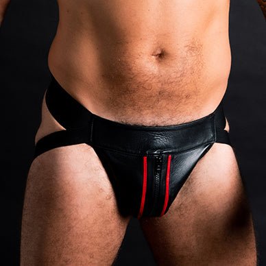 ruff GEAR Double Tone Leather Zip Jockstrap Red Black - FETCH