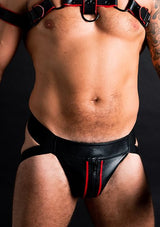 ruff GEAR Double Tone Leather Zip Jockstrap Red Black