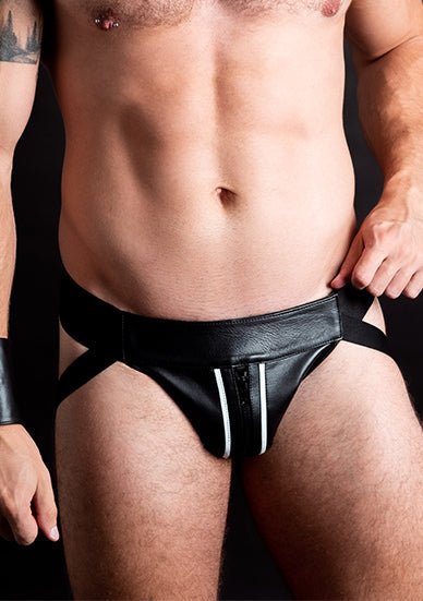 ruff GEAR Double Tone Leather Zip Jockstrap White Black