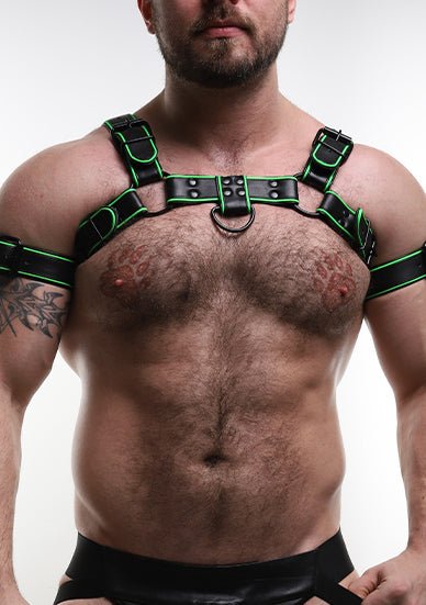 ruff GEAR Leather Bulldog Reflector Harness Black Neon Green