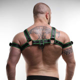 ruff GEAR Leather Bulldog Reflector Harness Black Neon Green - FETCH