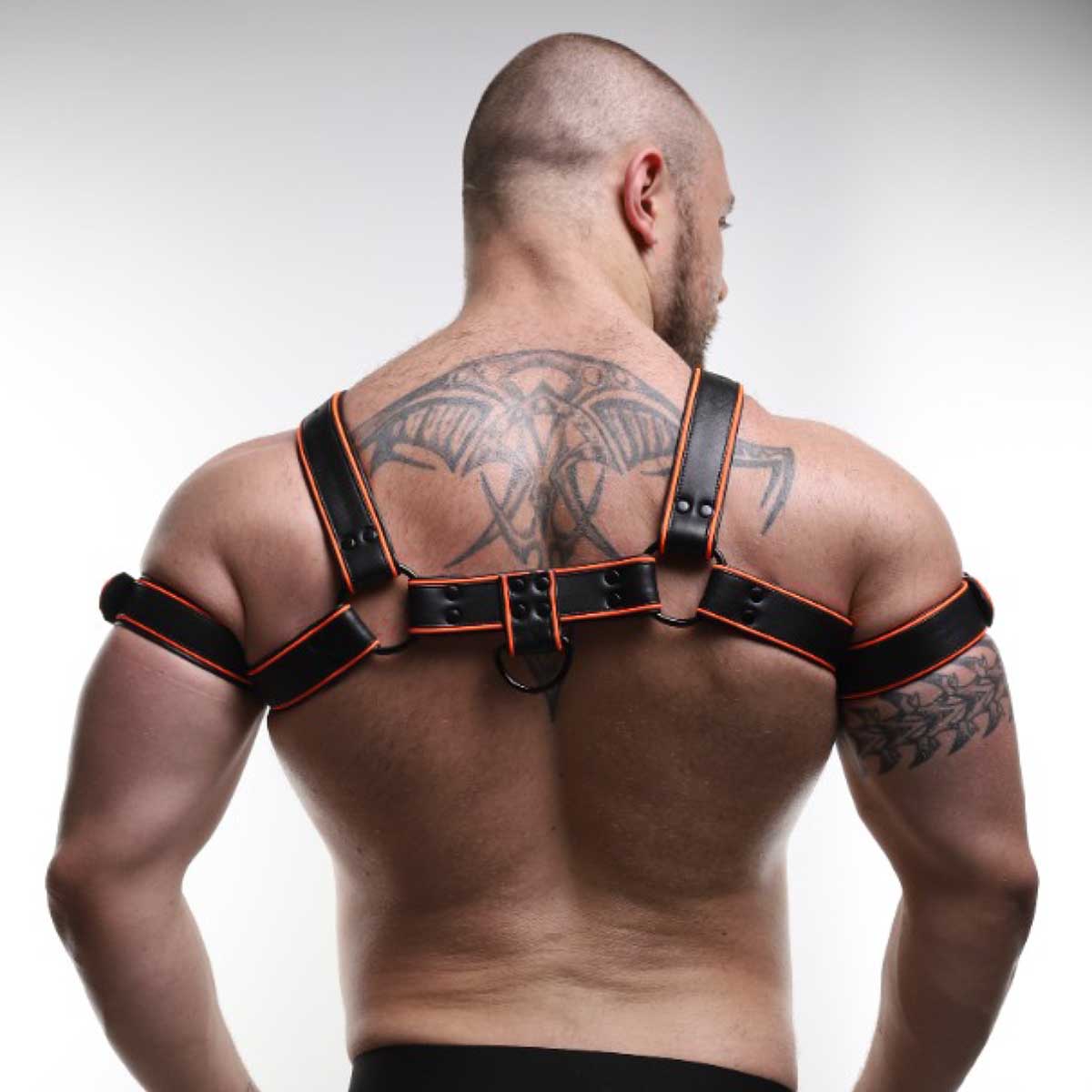 ruff GEAR Leather Bulldog Reflector Harness Black Neon Orange
