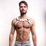 ruff GEAR Leather Bulldog Reflector Harness White Silver Gold
