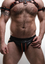 ruff GEAR Leather Reflector Zip Jockstrap Black Neon Orange