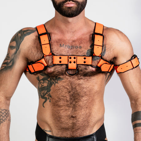 ruff GEAR Bold Leather Bulldog Harness Neon Orange