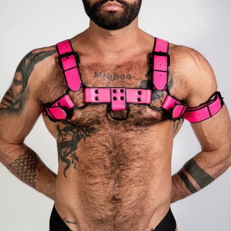 ruff GEAR Bold Leather Bulldog Harness Neon Pink