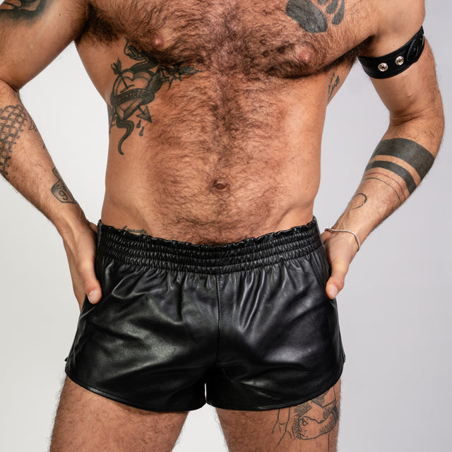 ruff GEAR Double Tone Leather Sports Shorts Black Grey