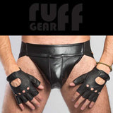 ruff GEAR Fingerless Leather Gloves Black

