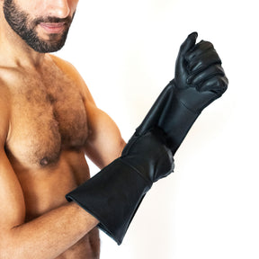 ruff GEAR Leather Gauntlet Motorcycle Gloves Black
