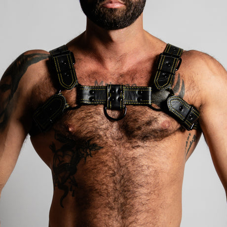 ruff GEAR RAW  Leather Bulldog Harness Black Yellow