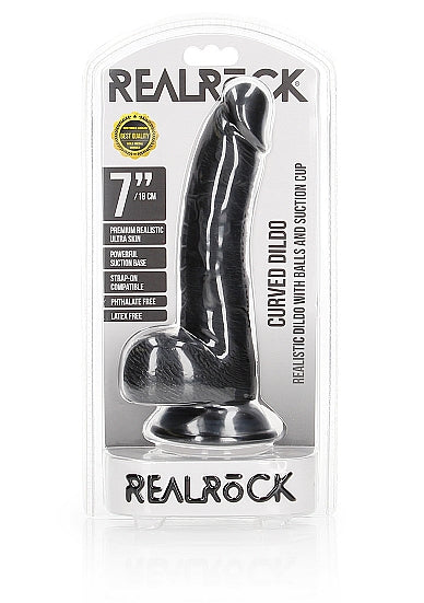 RealRock Curved Realistic Dildo with Balls 7 Inch Black