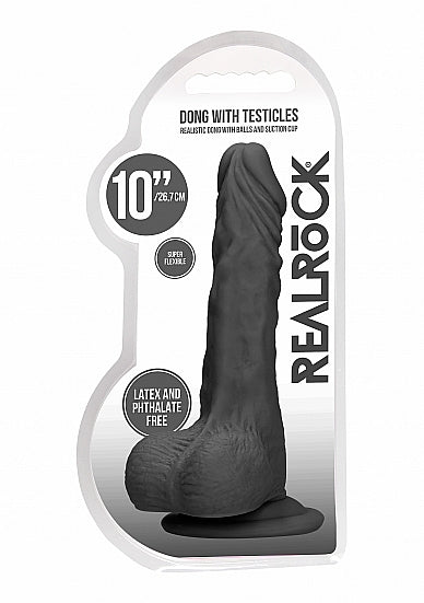 RealRock Lifelike Dildo With Balls 10 Inch Black