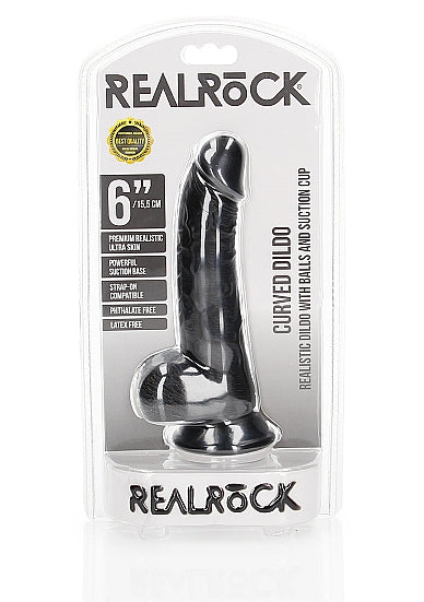 RealRock Curved Realistic Dildo with Balls 6 Inch Black