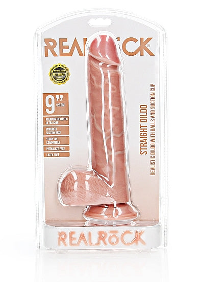 RealRock Straight Realistic Dildo with Balls 9 Inch Light