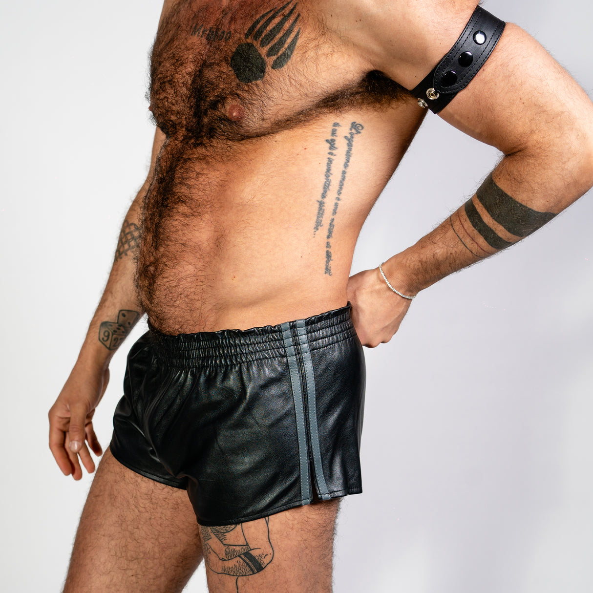 ruff GEAR Double Tone Leather Sports Shorts Black Grey