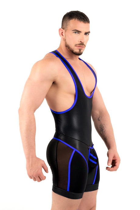 ROK Kinky Close Wrestler Singlet Black Blue