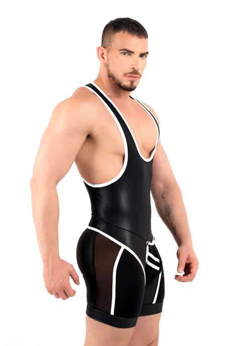 ROK Kinky Zipper Wrestler Singlet Black White