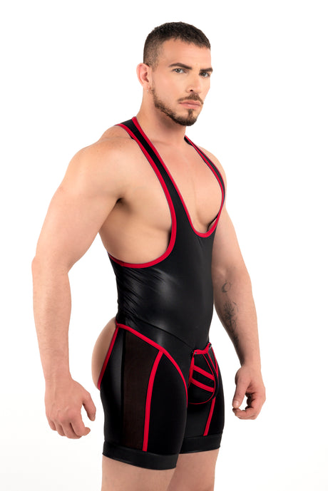 ROK Kinky Open Wrestler Singlet Black Red