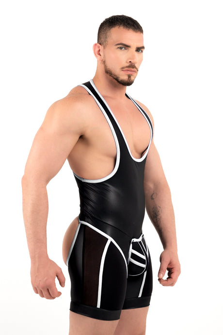 ROK Kinky Open Wrestler Singlet Black White