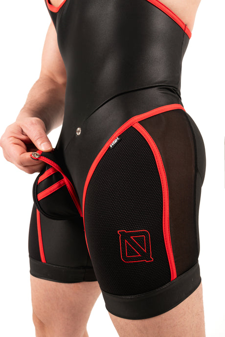 ROK Kinky Zipper Wrestler Singlet Black Red