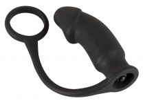 Black Velvet Vibrating Cock Ring & Plug Black